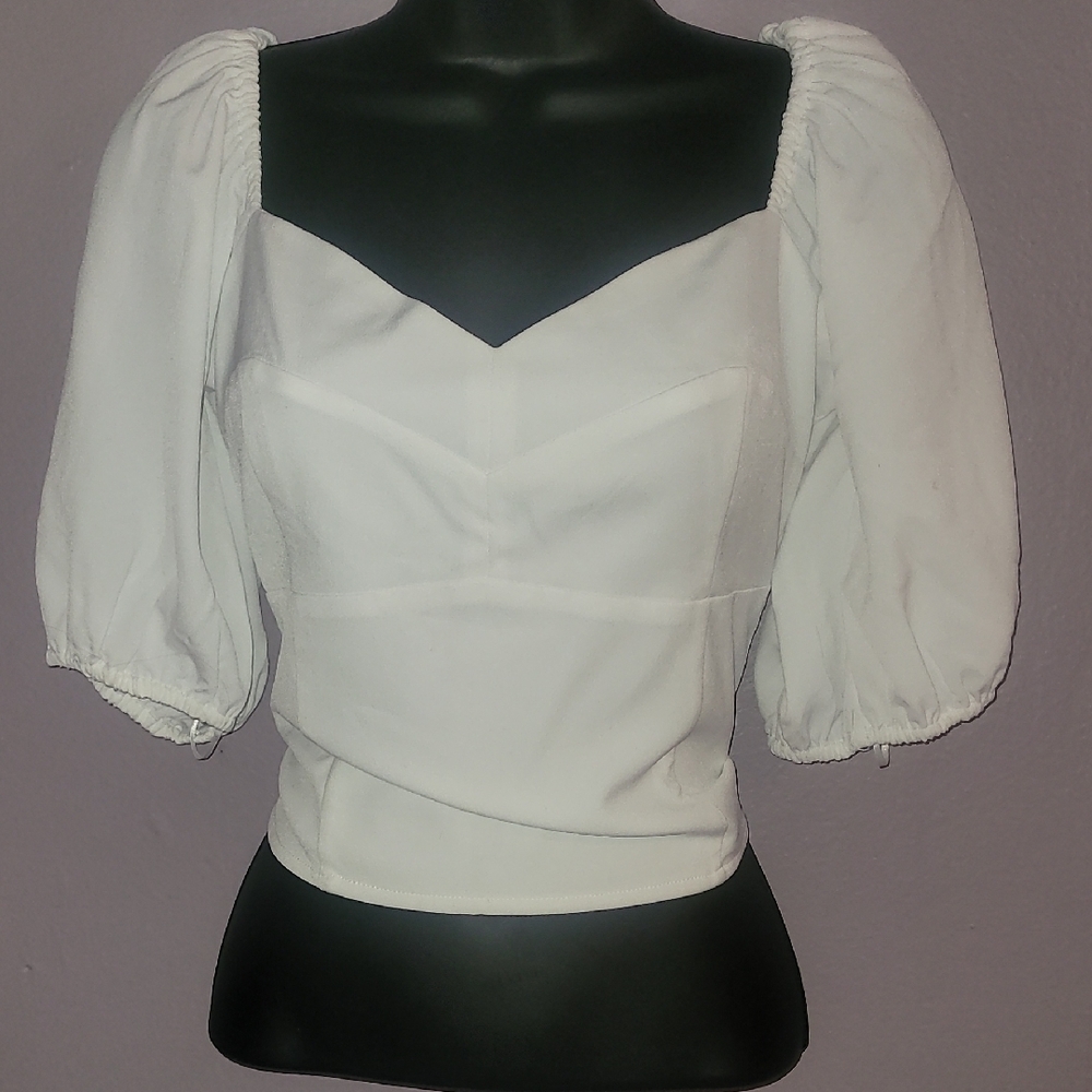 Abercrombie & Fitch Cream Puff Sleeve Crop Blouse